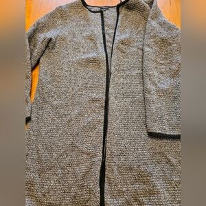 Talbots Grey Open-Front Knit Coatigan with Black Trim